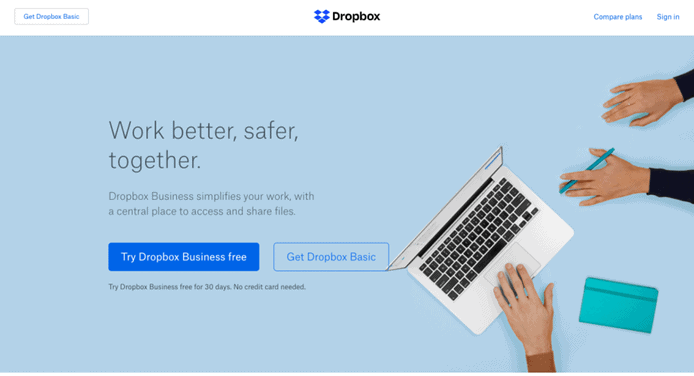 Dropbox website example