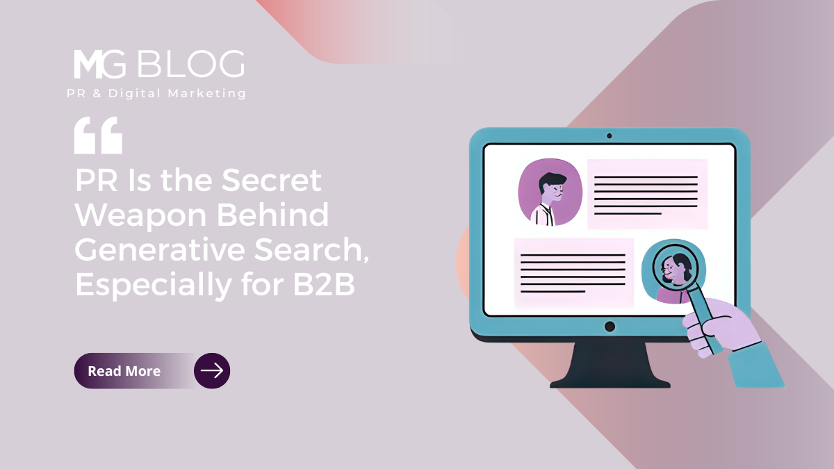 Abstract graphic illustrating PR and marketing services driving AI-powered search visibility and brand credibility.